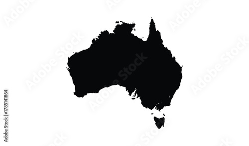 Black silhouette map of australia and tasmania on white background