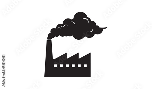 Industrial factory chimney emitting dark smoke against a white background