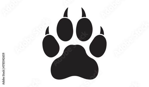 Black silhouette of a single wolf paw print on a white background