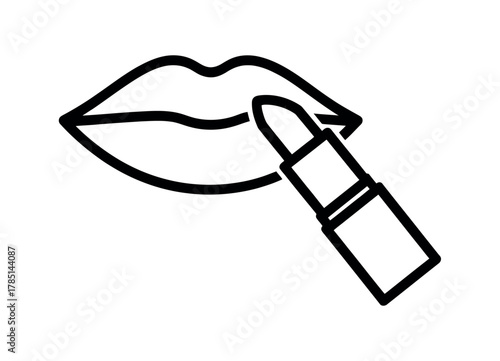 A close-up line drawing depicts a lipstick being applied to a mouth.