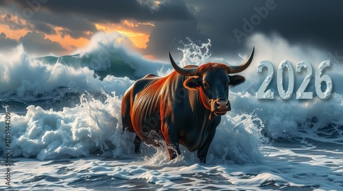 Zodiac horoscope Taurus tsunami wave background 2026
