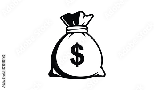 Black and white illustration of a money bag with a dollar sign