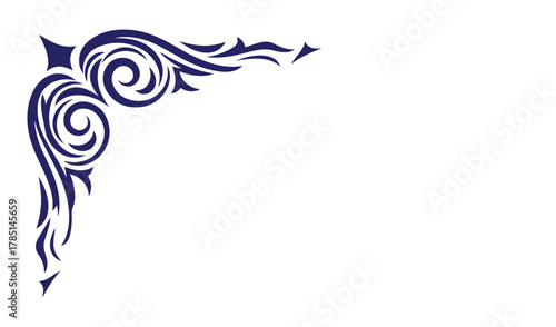 Elegant dark blue swirls decorative corner ornament flourish design element