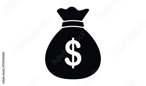 Simple black silhouette of a money bag with dollar sign