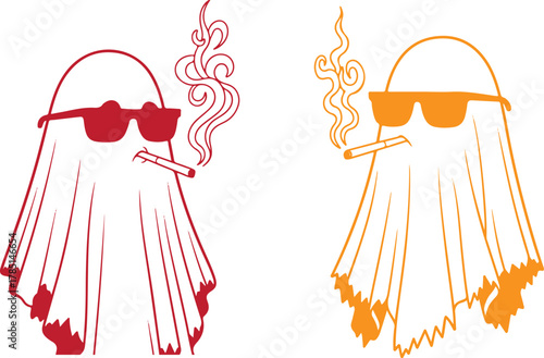 Two cool ghosts smoking cigarettes with sunglasses on a black background art