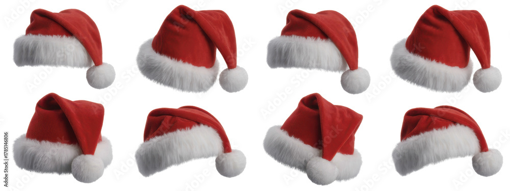 Obraz premium big set collection of red santa claus christmas hat seasonal design pattern isolated white background 
