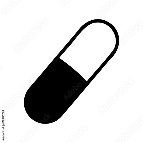 Monochrome Illustration of a Capsule Pill for Medical and Pharmaceutical Purposes