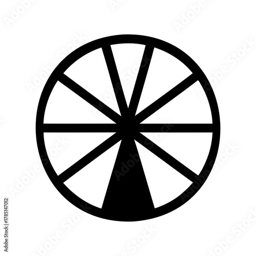 Simple black and white wheel with triangular spokes design illustration