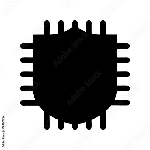 Solid black computer processing unit or central processing unit symbol icon