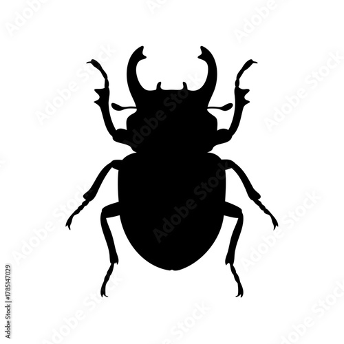 Silhouette of a stag beetle featuring prominent mandibles and slender legs