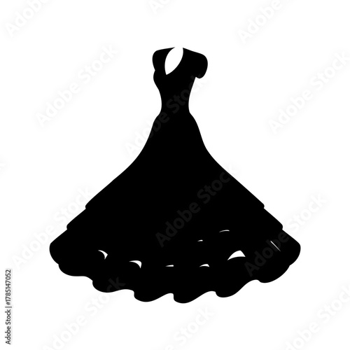 Elegant black silhouette illustration of a beautiful woman's formal dress design