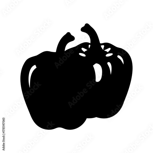 Stylized Black Silhouette of Two Peppers Illustrating Fresh Organic Vegetables