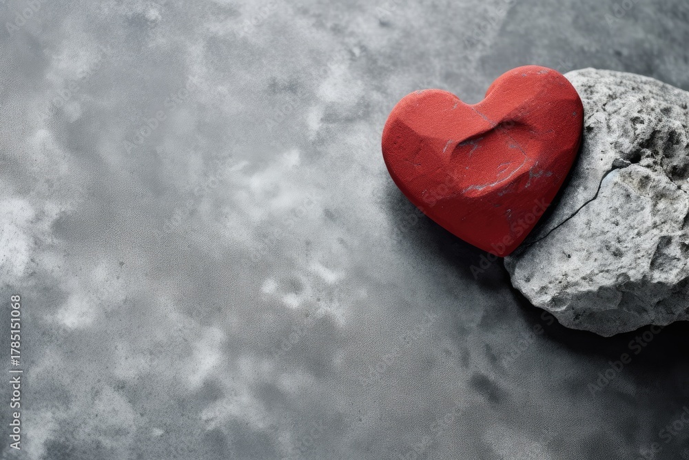 Obraz premium Red heart with stone on textured surface.