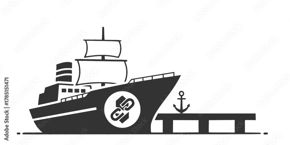 Obraz premium Blockchain Ship Secure Maritime Trade Flat Vector Icon
