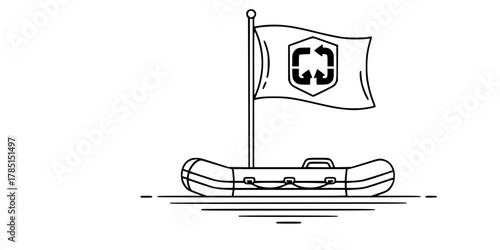 Supply Chain Resilience Raft Lifeboat Minimalist Line Art Vector