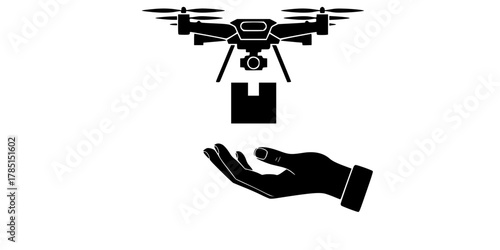 Drone Last-Mile Delivery Hand Silhouette Flat Vector Icon