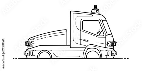 Autonomous Truck Driverless Minimalist Line Art Vector