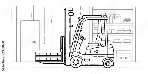Unmanned Forklift AGV Warehouse Automation Line Art Vector