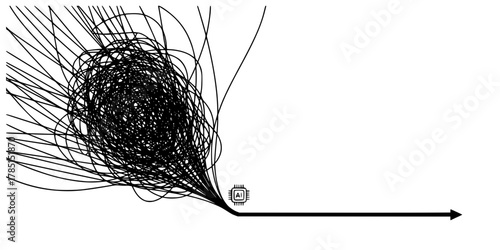 AI Route Optimization Converging Lines Flat Vector Diagram