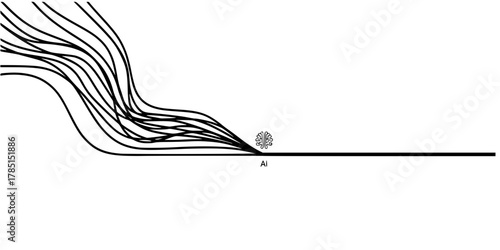 AI Route Optimization Converging Lines Flat Vector Diagram