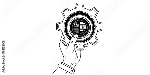 Digital Transformation Hand Gear Display Flat Vector