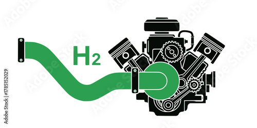 Hydrogen Green Fuel Engine Outline Flat Vector Icon