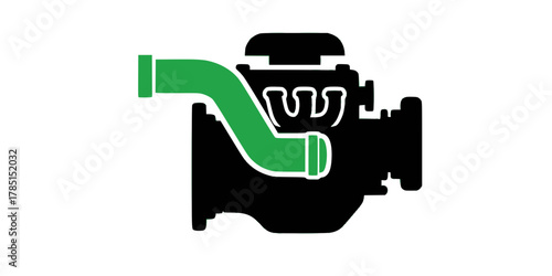 Hydrogen Green Fuel Engine Outline Flat Vector Icon