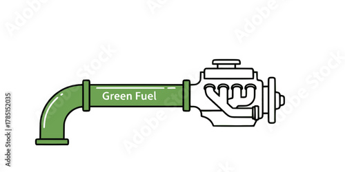 Hydrogen Green Fuel Engine Outline Flat Vector Icon