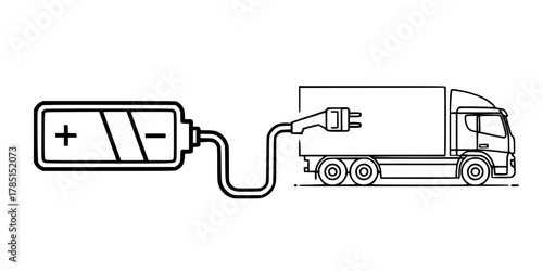 EV Truck Battery Recharge Infrastructure Line Art Vector