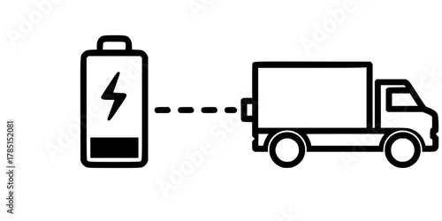 EV Truck Battery Recharge Infrastructure Line Art Vector