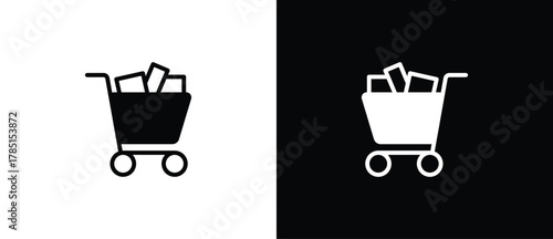 Full shopping cart icon. Web store shopping cart icon. Shop and sale icon, black and white vector illustration