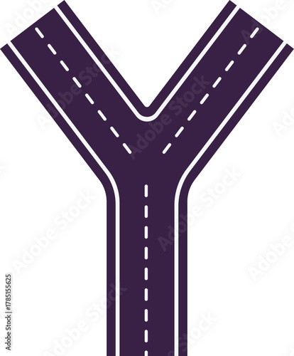 A Y-shaped road junction, top view, section of highway with markings.