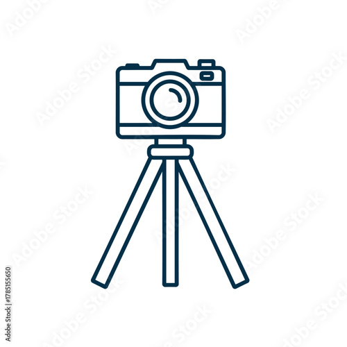 Digital camera on tripod, isolated black object for photography equipment and technology