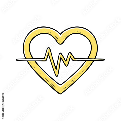 Graphic Icon of Heart with EKG Line, Healthy Heartbeat, Health, Medicine, Valentines Day, and Heart Disease Concept