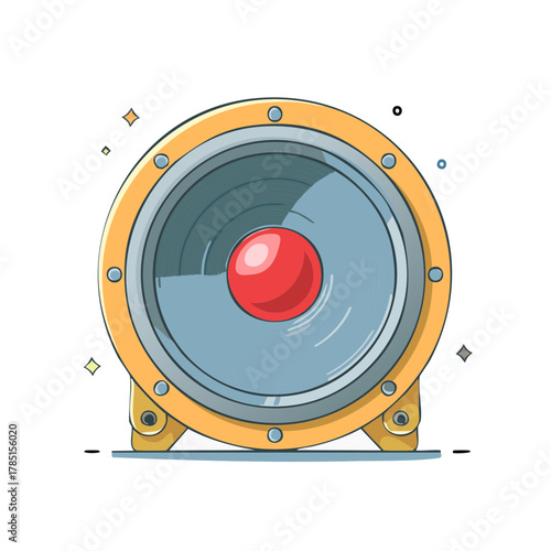 Cartoon Loudspeaker Sound System with Red Center and Colorful Frame Illustration
