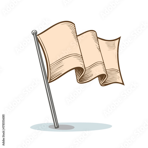 Vintage style drawing of a waving beige flag on a pole illustration