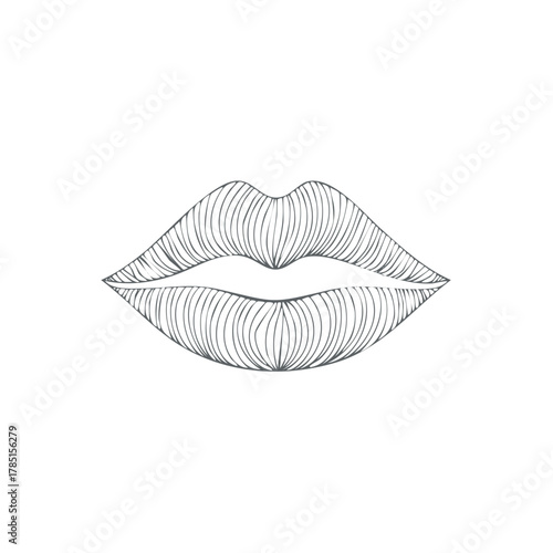 Minimalist line art illustration of human lips with elegant vertical texture