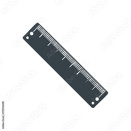 Ruler with measurement markings and hole features, educational tool for measuring distance, illustration