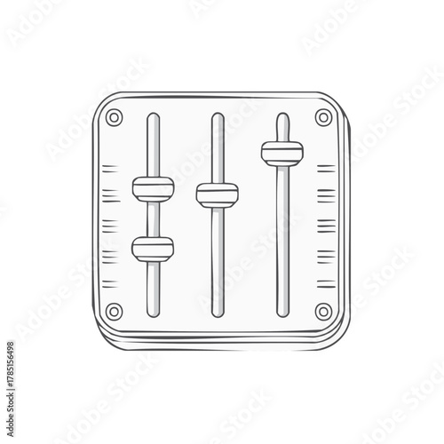 Sound mixer equipment illustration for music studio and audio processing console, sketched design for electronic music sound controls