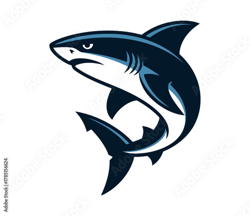 Fierce shark illustration with determined expression, symbolizing power and aggression in the ocean.