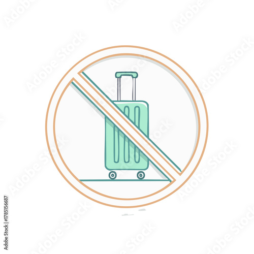 Prohibition sign over a green rolling suitcase representing no baggage allowed or travel restrictions