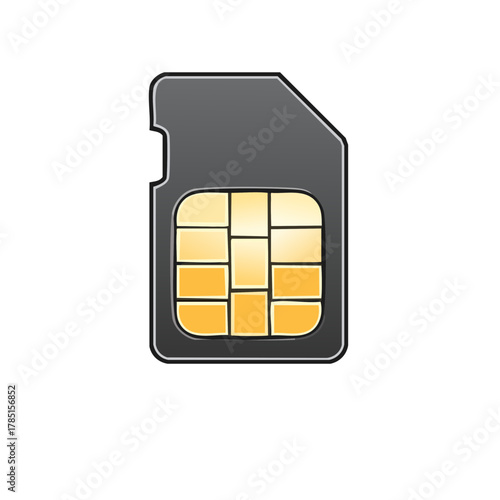 Black SIM card with gold chip for mobile communication technology and data transfer illustration