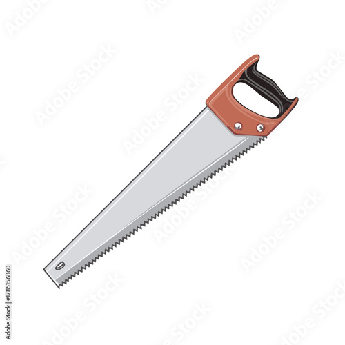 Hand Saw Illustration with Sharp Teeth and Comfortable Handle for Woodworking