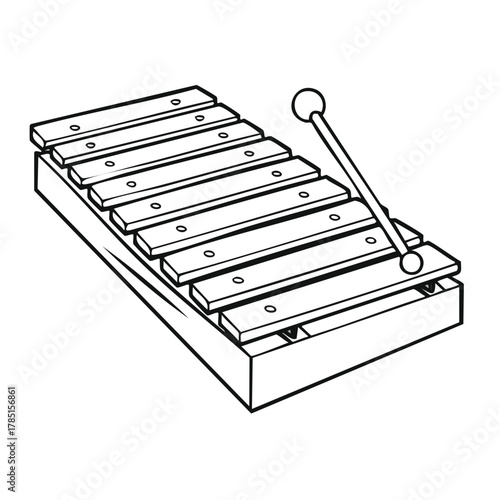 Outline of a Xylophone with Mallet Simple Music Instrument for Kids Coloring Book