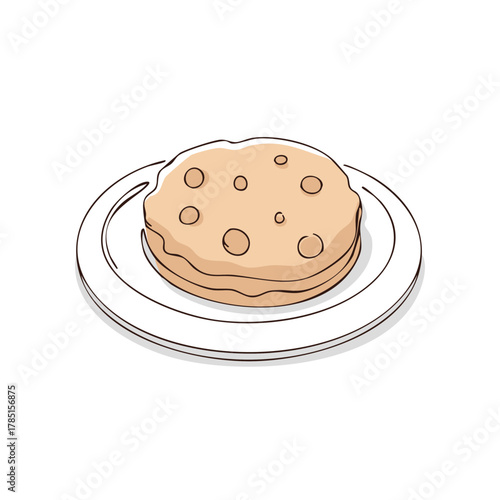 Stack of pancakes on a plate in a hand drawn illustration style breakfast food