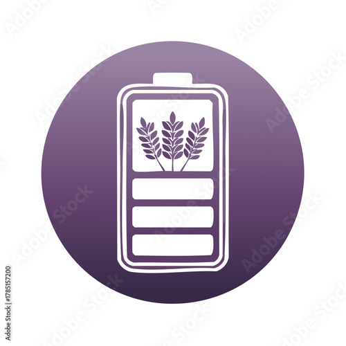Battery Icon with Wheat Sprigs Symbolizing Renewable Energy