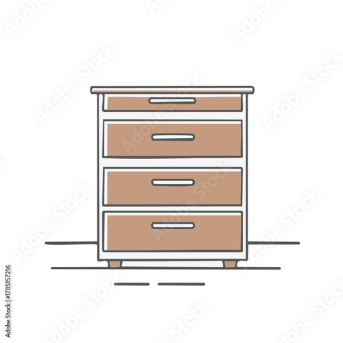 Illustration of Wooden Chest of Drawers with Four Drawers for Bedroom Furniture