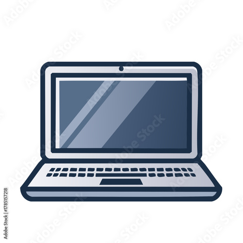 Open laptop computer illustration graphic with screen and keyboard showing simple design