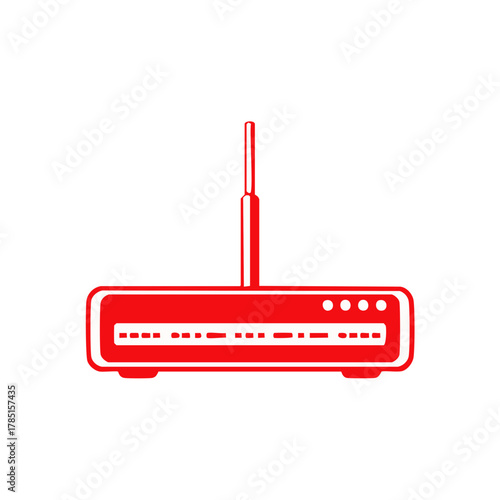 Simple Red Router with Antenna Line Art Icon