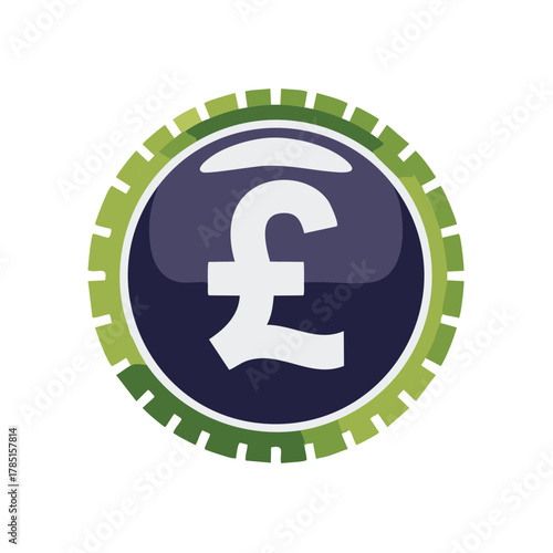Pound Sterling Sign in Circular Design with Green Accents, Financial Symbol